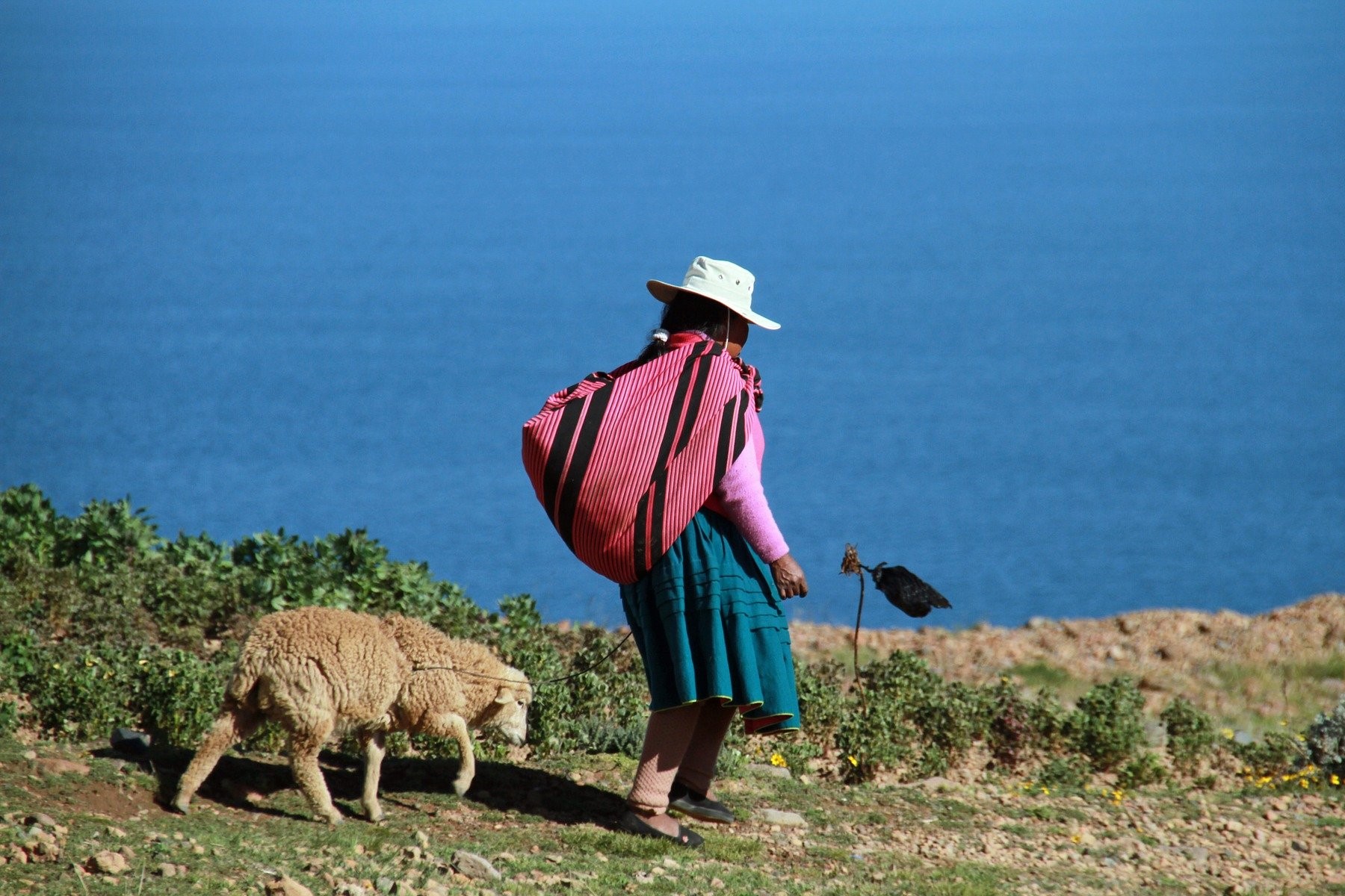 Indigena vor See in Peru